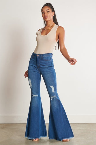HIGH WAISTED DISTRESSED FLARES