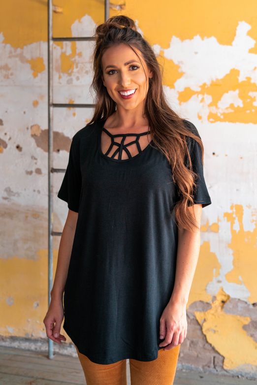 BLACK CAGED TUNIC TOP