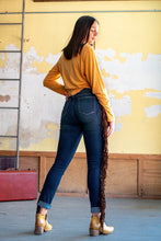 Load image into Gallery viewer, HIGH RISE DISTRESSED SKINNIES WITH FRINGE